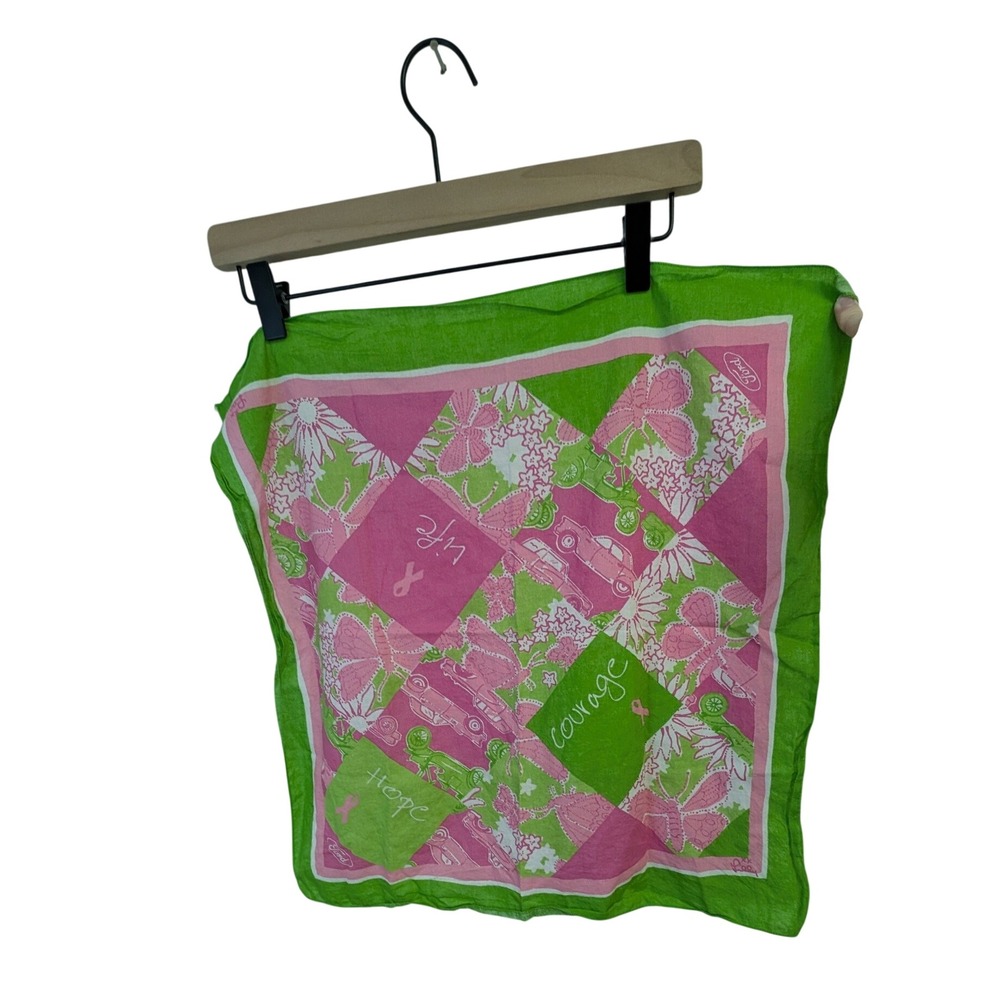 Lilly Pulitzer x Ford Handkerchief Bandana Scarf Breast Cancer Awareness 20.5x21